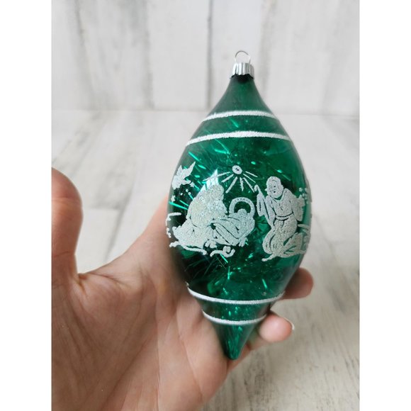 Radko shiny Brite vintage Nativity green tinsel ornament Jesus Mary Joseph Xmas - Picture 1 of 7